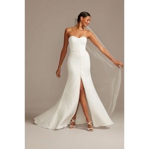 David’s Bridal Crepe Button Front Bridal Dress
